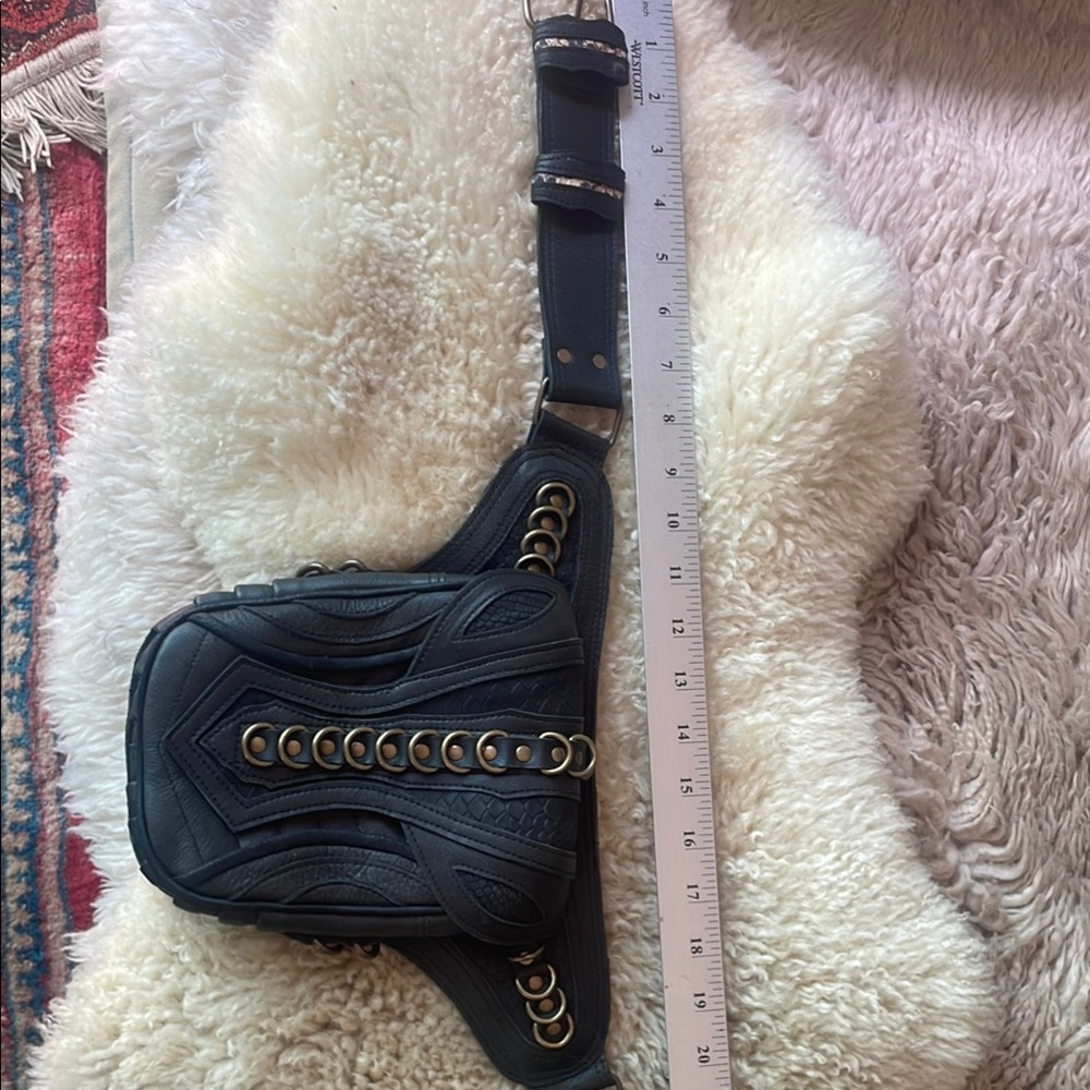 Black Leather Belt Bag with Brass Accents